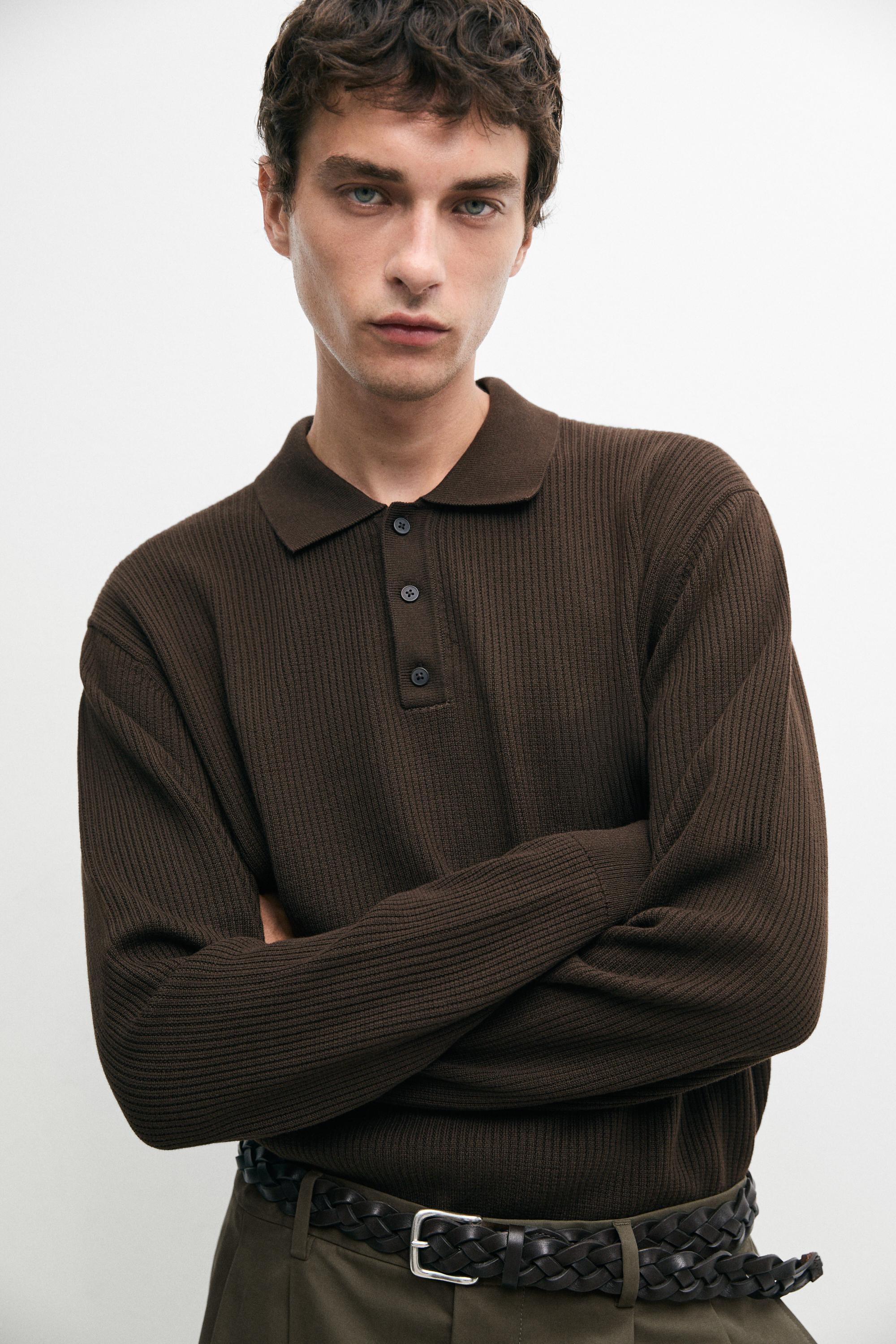 Button-detail polo knit sweater